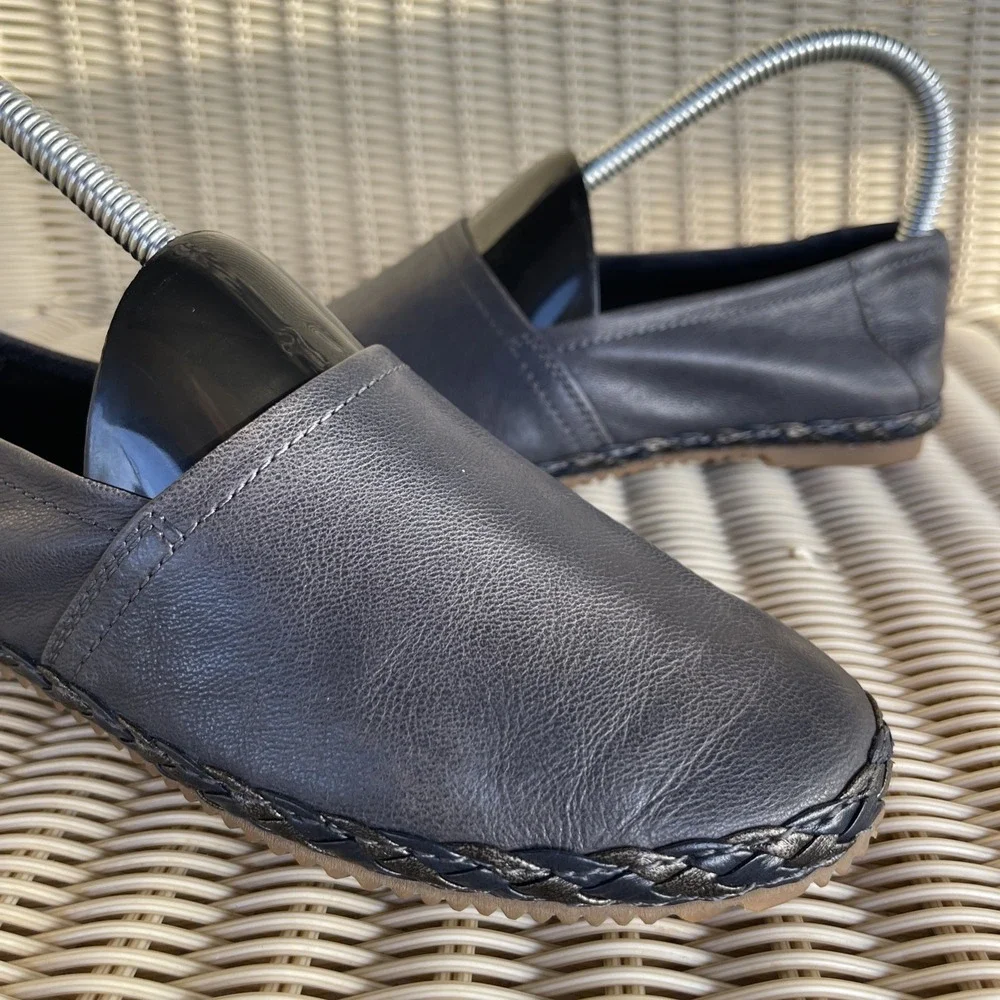 Aetrex Shoes Kylie Orthotic Navy Blue Leather Woven Slip On Comfort Casual Sz 6